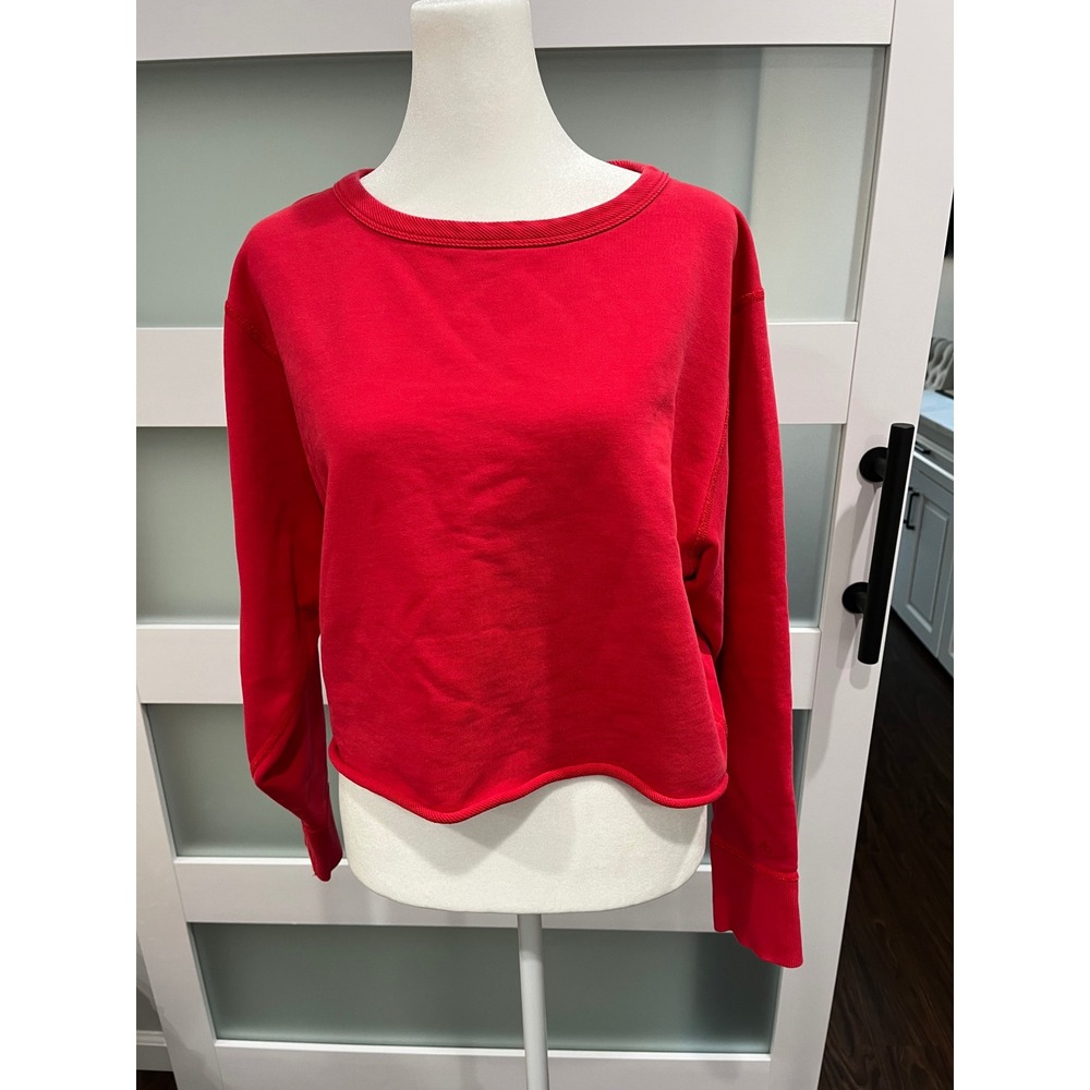Rag & Bone JEAN Red‎ Cropped French Terry Sweatshirt Raw Hem Medium